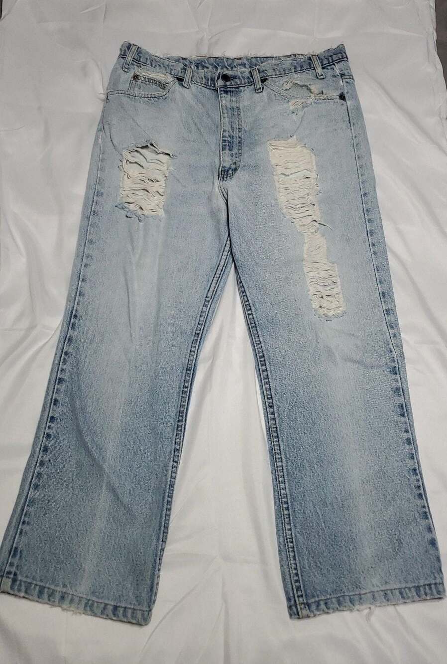 Vintage 80s Levi's Orange Tab 698 Distressed Straight Leg Light Wash Jeans W36